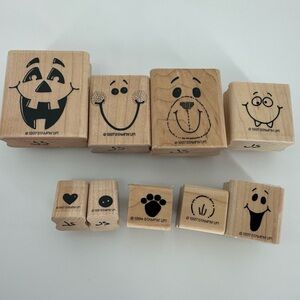 Stampin' Up! FUN FACES 9Wood Mounted Rubber Stamps 1997 Halloween Stamps Heart